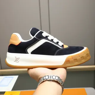 Louis Vuitton Navy Beige Suede Upper Layered Rubber Sole Lifestyle Sneakers