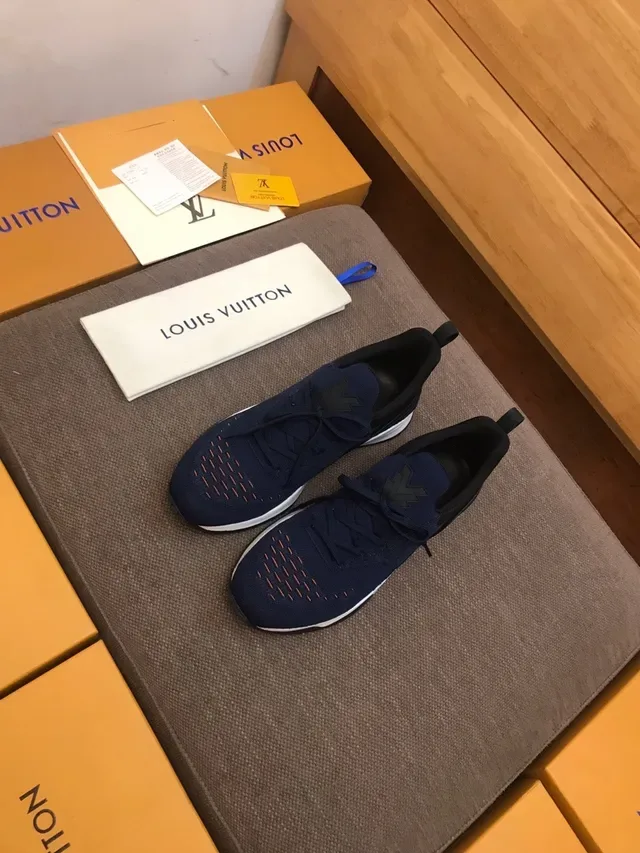 Louis Vuitton Navy Black Knit Upper Orange Accent Stitching Lifestyle Sneakers 3