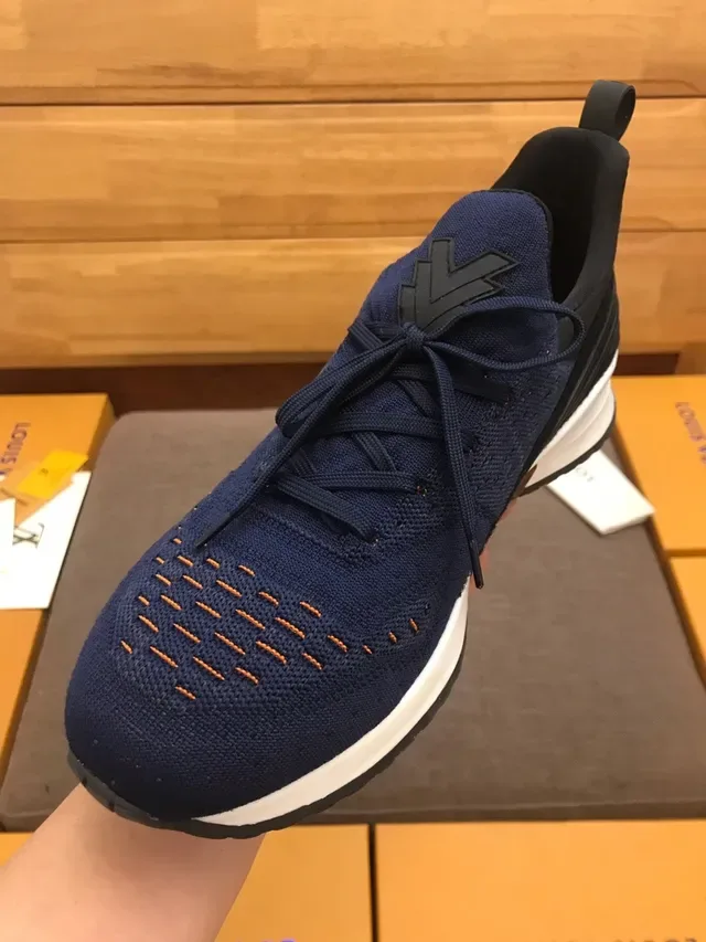Louis Vuitton Navy Black Knit Upper Orange Accent Stitching Lifestyle Sneakers 4