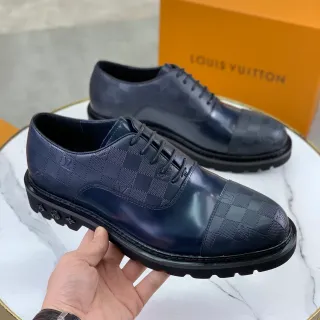 Louis Vuitton Navy Blue Checkerboard Cap-Toe Oxford Shoes