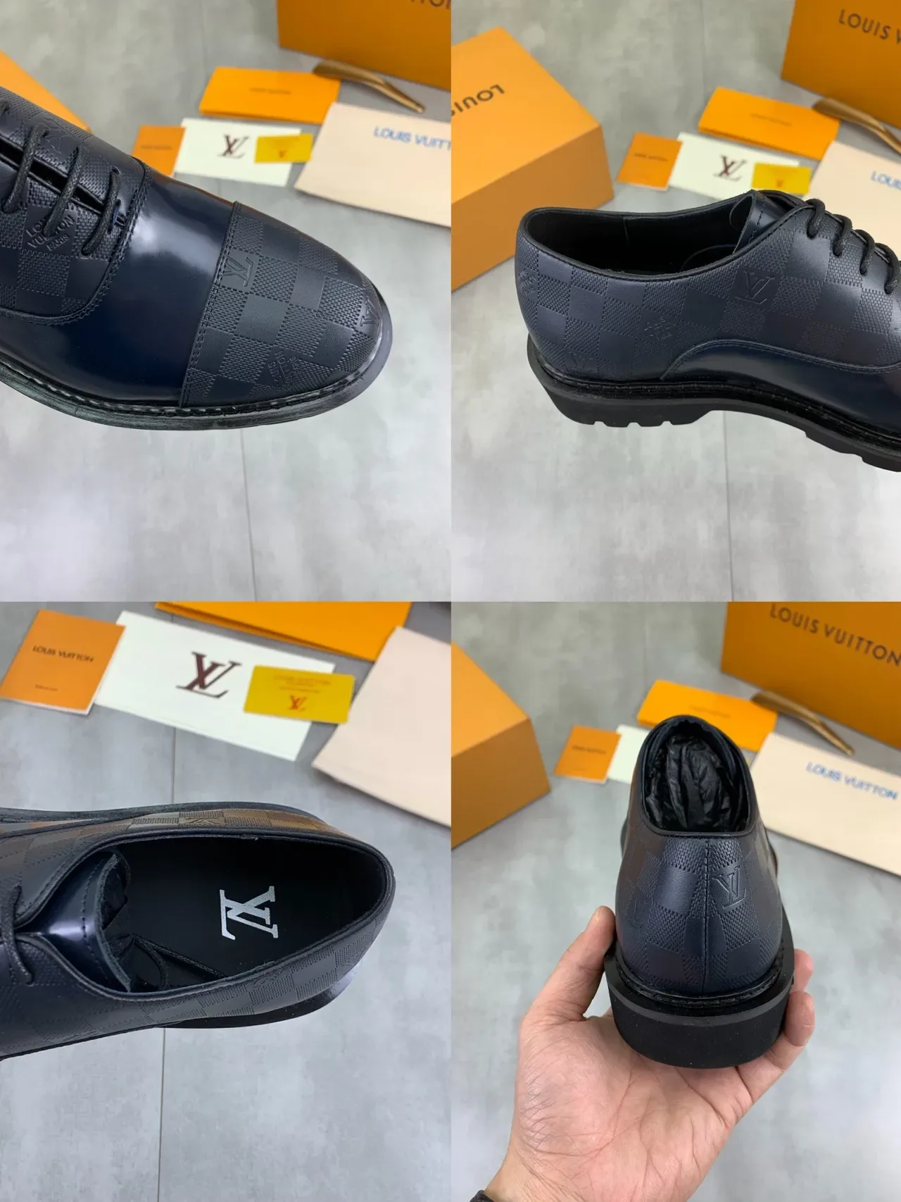 Louis Vuitton নেভি ব্লু চেকারবোর্ড ক্যাপ-টো অক্সফোর্ড জুতো 2