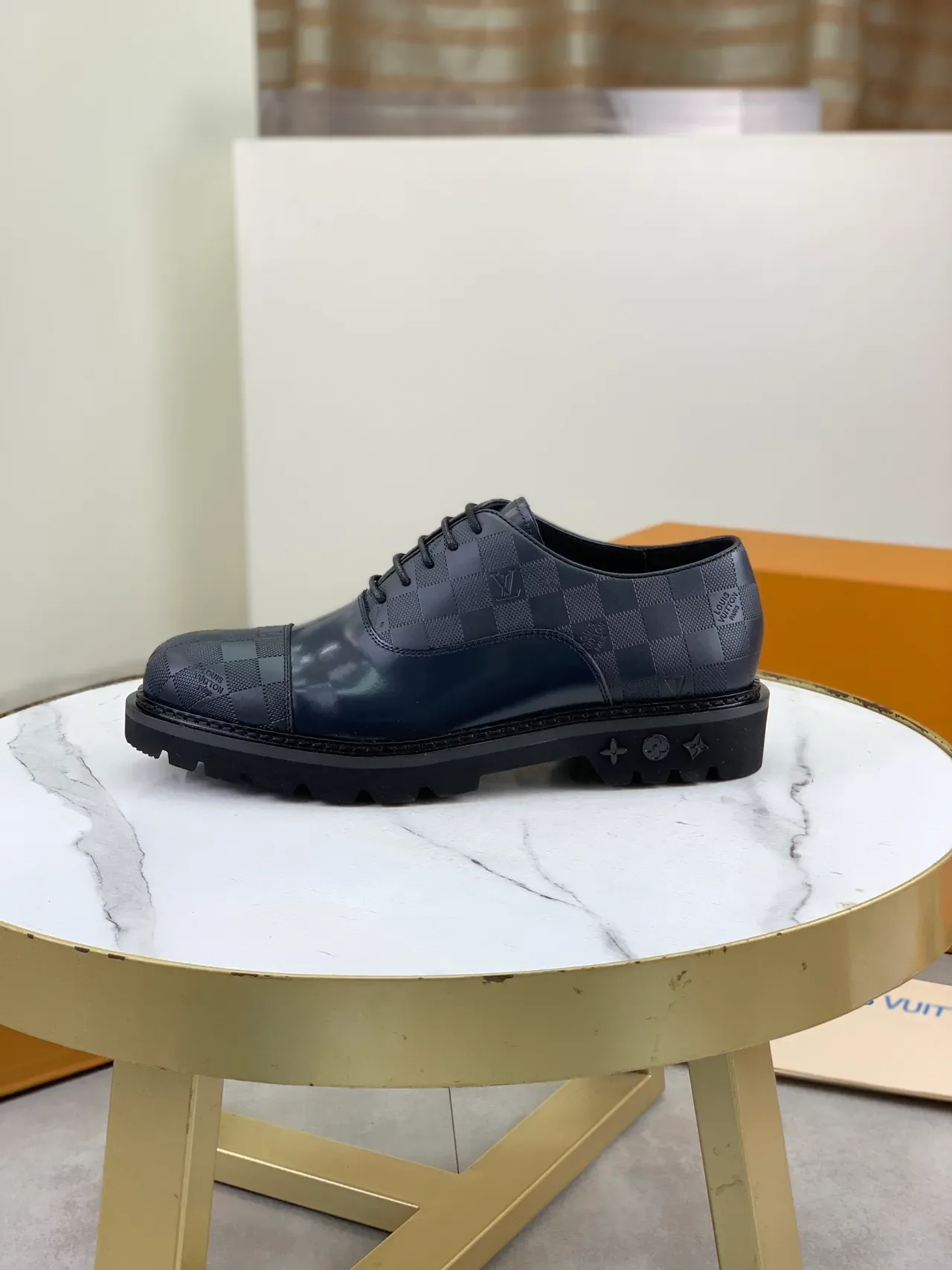 Louis Vuitton নেভি ব্লু চেকারবোর্ড ক্যাপ-টো অক্সফোর্ড জুতো 5