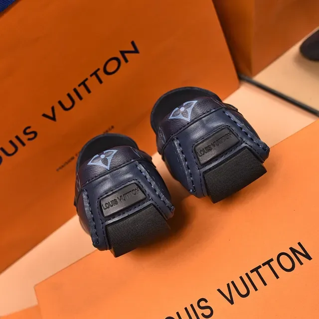 Louis Vuitton Navy Blue Leather Monogram-Lined Loafer 2