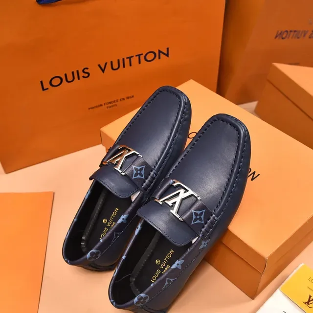 Louis Vuitton Navy Blue Leather Monogram-Lined Loafer 3