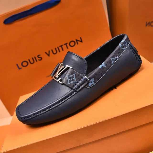Louis Vuitton Navy Blue Leather Monogram-Lined Loafer 4