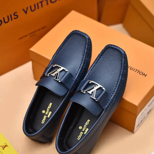 Louis Vuitton Navy Silver Textured Leather LV Monogram Buckle Loafer 3