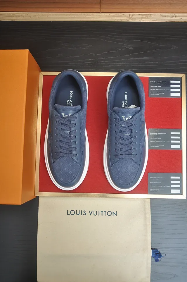 Louis Vuitton Tênis Lifestyle Azul Marinho Branco Monograma Camurça Sola Plataforma 5