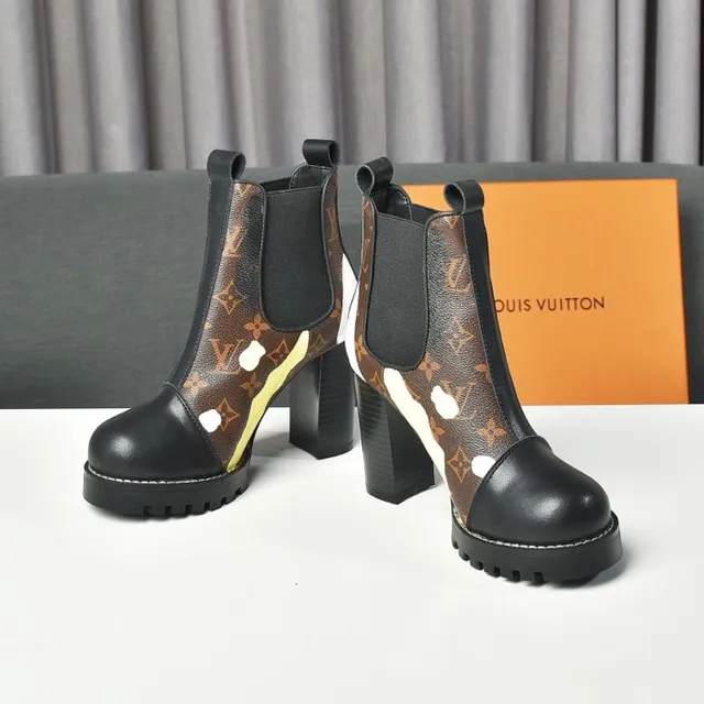 Louis Vuitton Botte de cheville monogramme peint marron noir toile éclaboussure de peinture accent chaussures de cheville 2