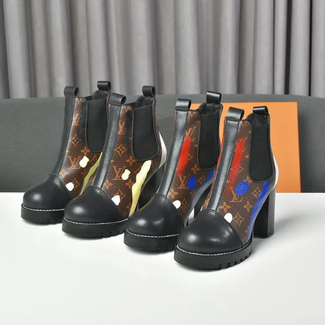 Louis Vuitton Botte de cheville monogramme peint marron noir toile éclaboussure de peinture accent chaussures de cheville 5