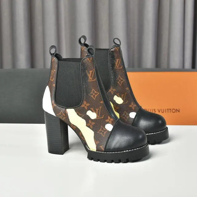 Louis Vuitton Botte de cheville monogramme peint marron noir toile éclaboussure de peinture accent chaussures de cheville 6