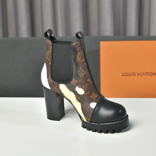 Louis Vuitton Botte de cheville monogramme peint marron noir toile éclaboussure de peinture accent chaussures de cheville 7