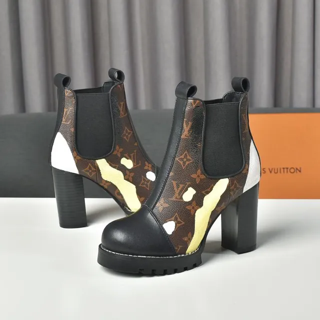 Louis Vuitton Botte de cheville monogramme peint marron noir toile éclaboussure de peinture accent chaussures de cheville 8