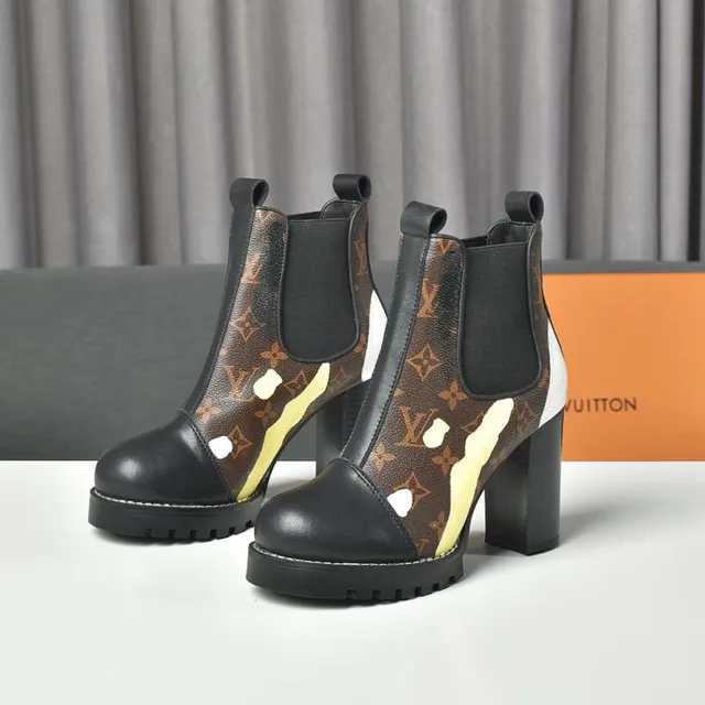 Louis Vuitton Botte de cheville monogramme peint marron noir toile éclaboussure de peinture accent chaussures de cheville 9