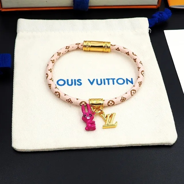 Louis Vuitton Pink Gold Monogrammed Cord Hardware Bracelet 4