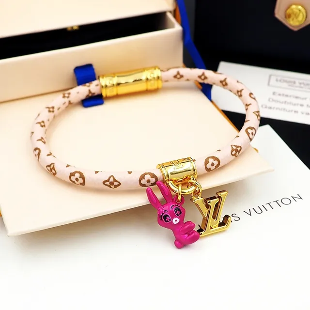 Louis Vuitton Pink Gold Monogrammed Cord Hardware Bracelet 5