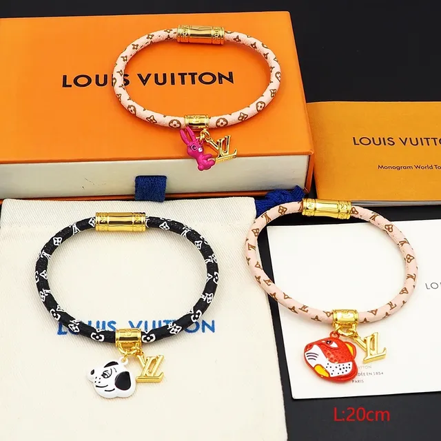 Louis Vuitton Pink Gold Monogrammed Cord Hardware Bracelet 6