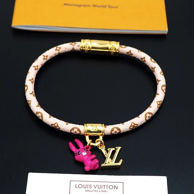 Louis Vuitton Pink Gold Monogrammed Cord Hardware Bracelet 7
