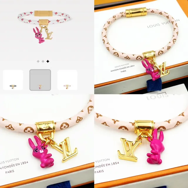 Louis Vuitton Pink Gold Monogrammed Cord Hardware Bracelet 8