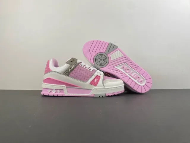 Louis Vuitton وردي أبيض كعب سميك متعدد الطبقات علوى شبكي مثقوب أسلوب حياة رياضي 12