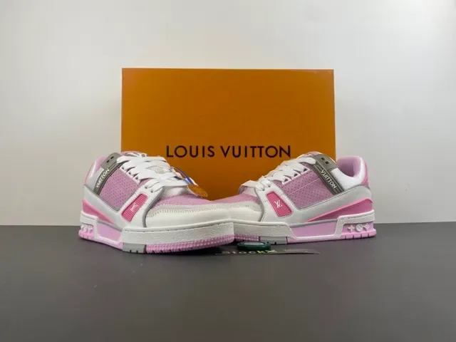 Louis Vuitton وردي أبيض كعب سميك متعدد الطبقات علوى شبكي مثقوب أسلوب حياة رياضي 13