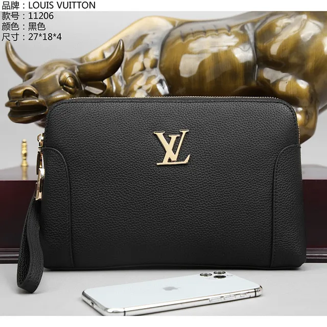 Louis Vuitton Pochette Metis Black Gold Structured Rectangular Pebbled Leather Wristlet 2