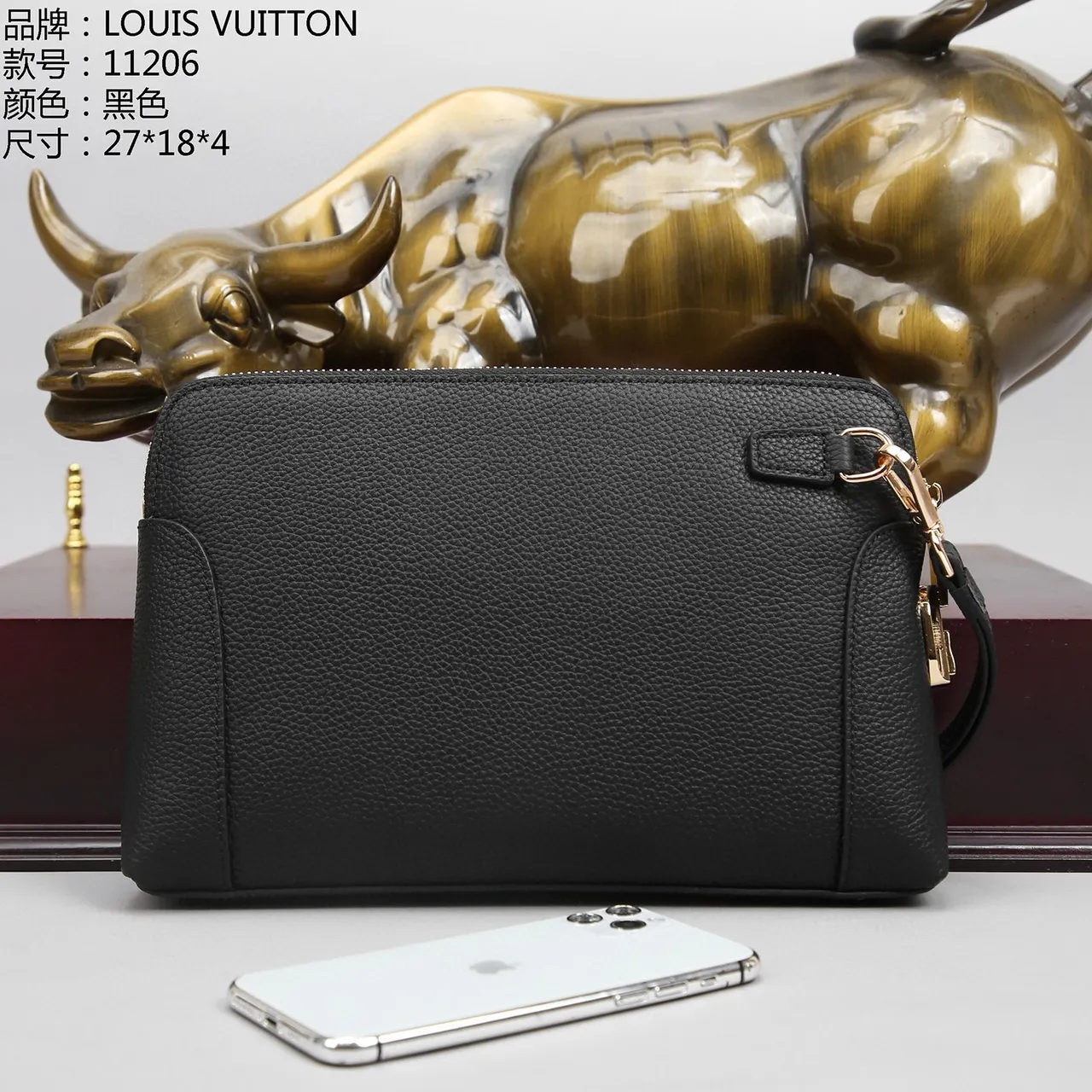 Louis Vuitton Pochette Metis Black Gold Structured Rectangular Pebbled Leather Wristlet 4