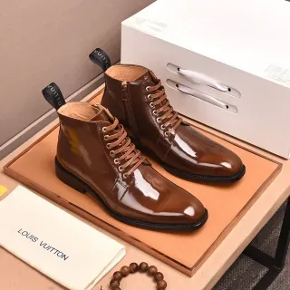 Louis Vuitton Polished Brown Lace-Up Ankle Boots