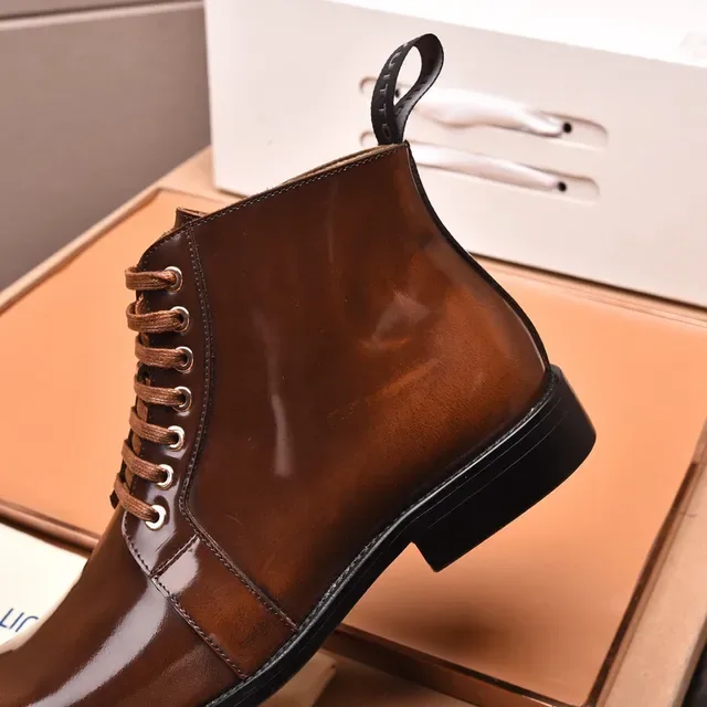 Louis Vuitton Polished Brown Lace-Up Ankle Boots 2