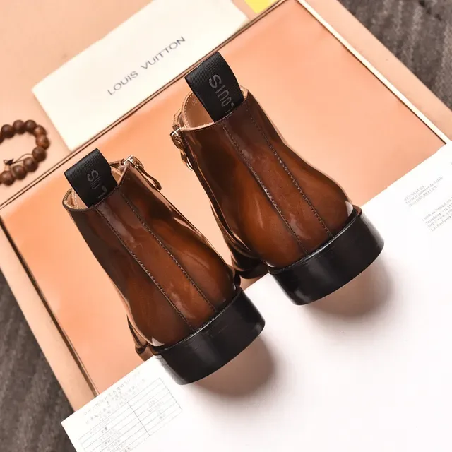 Louis Vuitton Polished Brown Lace-Up Ankle Boots 4