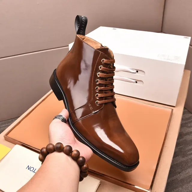 Louis Vuitton Polished Brown Lace-Up Ankle Boots 6