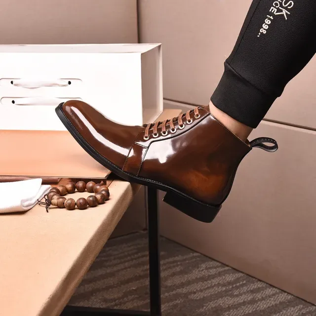 Louis Vuitton Polished Brown Lace-Up Ankle Boots 7