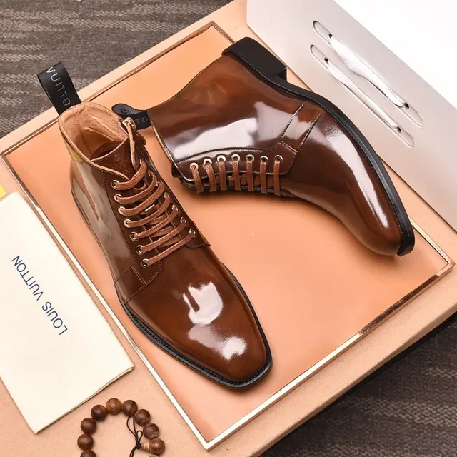 Louis Vuitton Polished Brown Lace-Up Ankle Boots 9