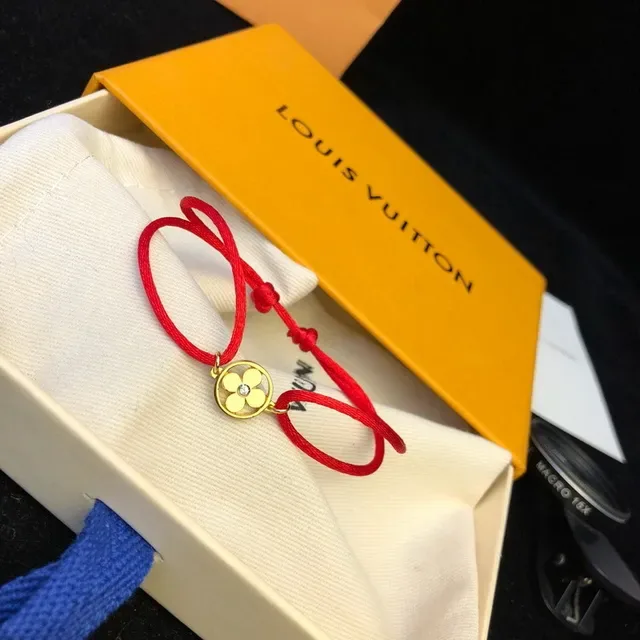 Louis Vuitton Red Braided Cord Gold-Tone Charm Bracelet 2