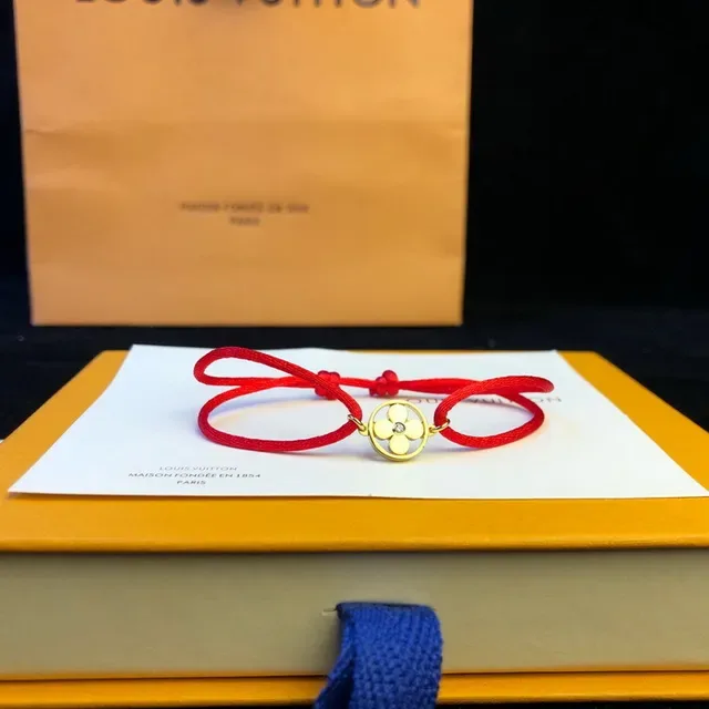 Louis Vuitton Red Braided Cord Gold-Tone Charm Bracelet 3