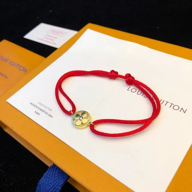 Louis Vuitton Red Braided Cord Gold-Tone Charm Bracelet 4