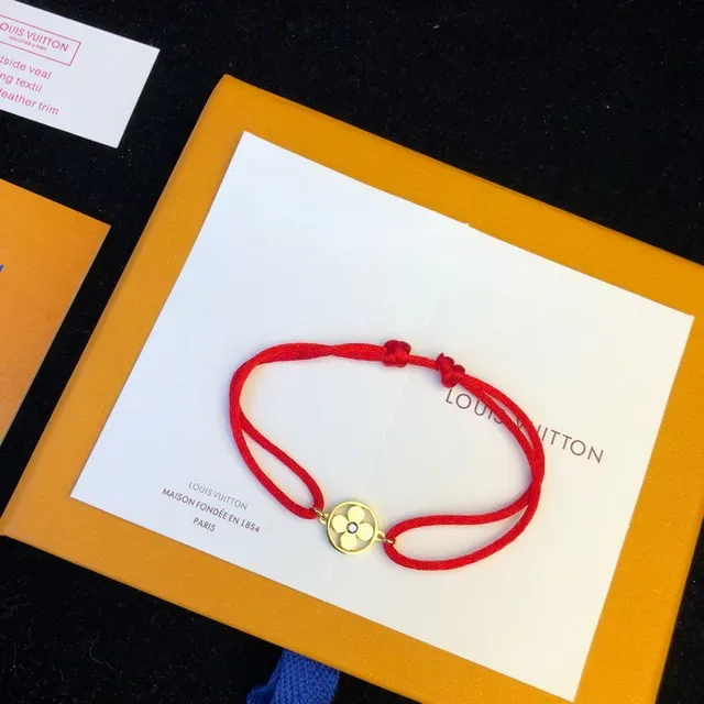 Louis Vuitton Red Braided Cord Gold-Tone Charm Bracelet 5
