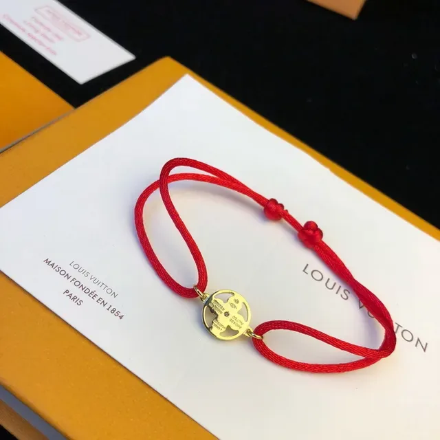 Louis Vuitton Red Braided Cord Gold-Tone Charm Bracelet 7
