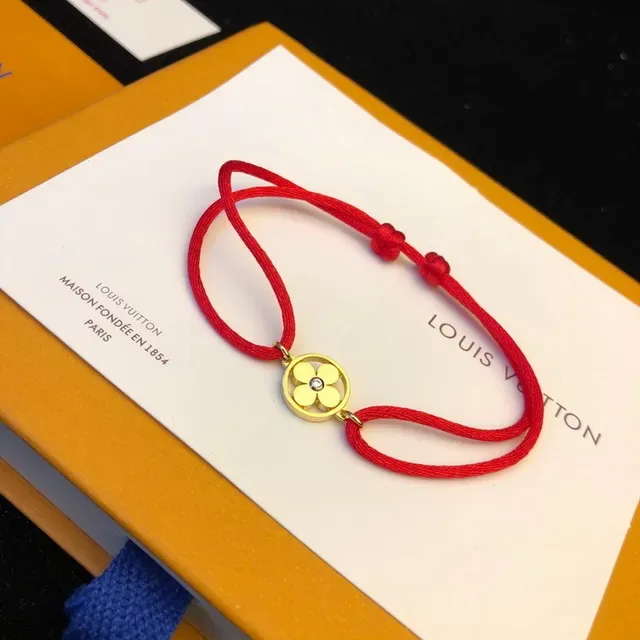 Louis Vuitton Red Braided Cord Gold-Tone Charm Bracelet 8