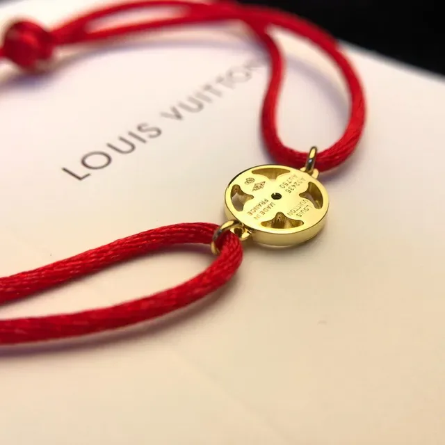 Louis Vuitton Red Braided Cord Gold-Tone Charm Bracelet 9