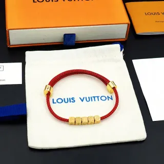 Louis Vuitton Red Gold Braided Cord Cube Beads Bracelet