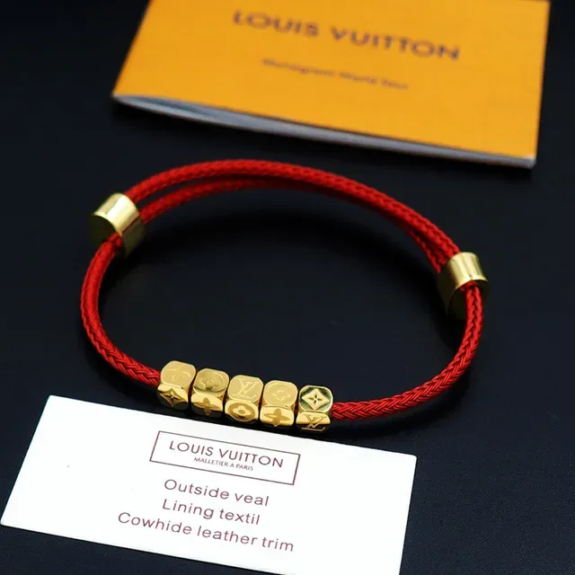 Louis Vuitton Red Gold Braided Cord Cube Beads Bracelet 3