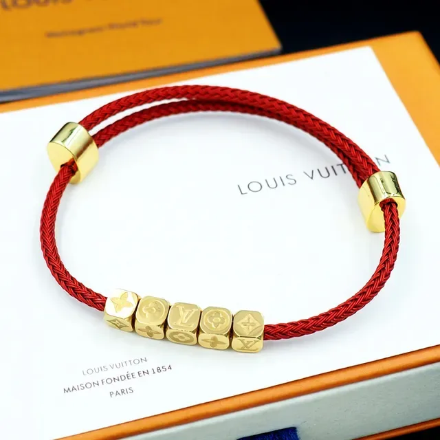 Louis Vuitton Red Gold Braided Cord Cube Beads Bracelet 4