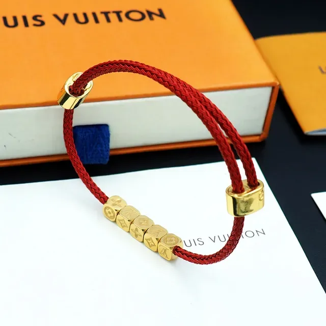 Louis Vuitton Red Gold Braided Cord Cube Beads Bracelet 5