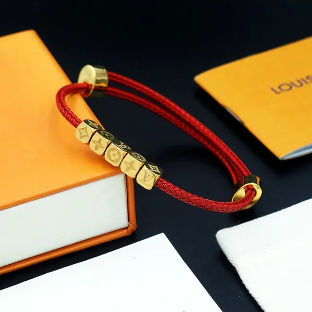 Louis Vuitton Red Gold Braided Cord Cube Beads Bracelet 8