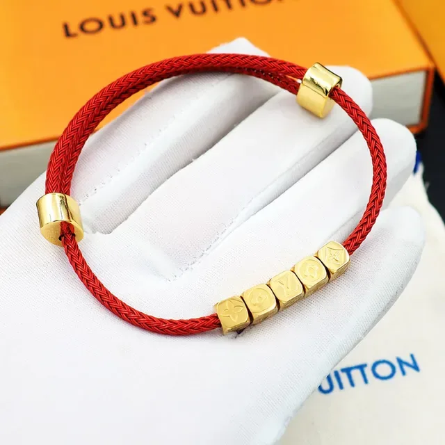 Louis Vuitton Red Gold Braided Cord Cube Beads Bracelet 10