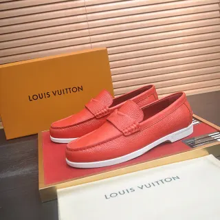 Louis Vuitton 红色白色 粒面皮革 便士带 乐福鞋