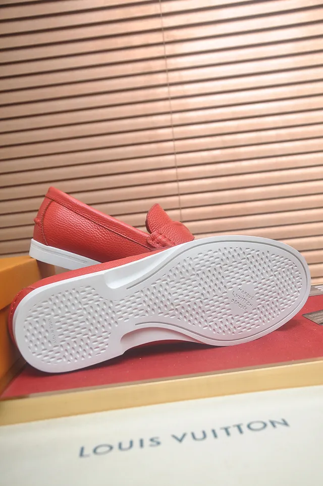 Louis Vuitton Red White Pebbled Leather Penny Strap Loafer 2