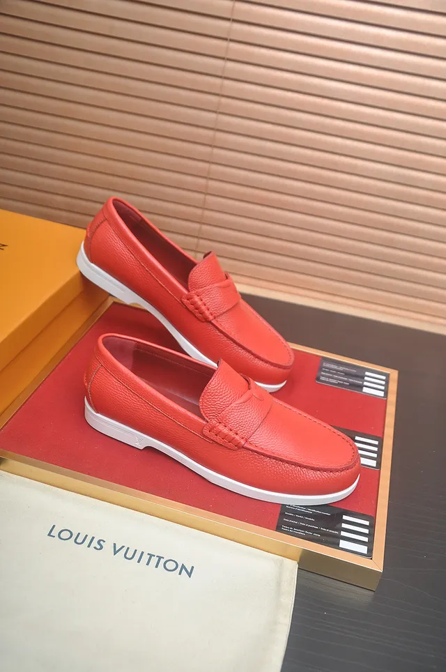 Louis Vuitton Red White Pebbled Leather Penny Strap Loafer 3