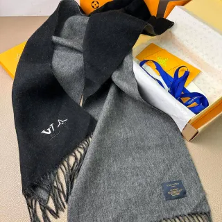 Louis Vuitton দ্বিমুখী কালো ধূসর ক্যাশমিয়ার শাল