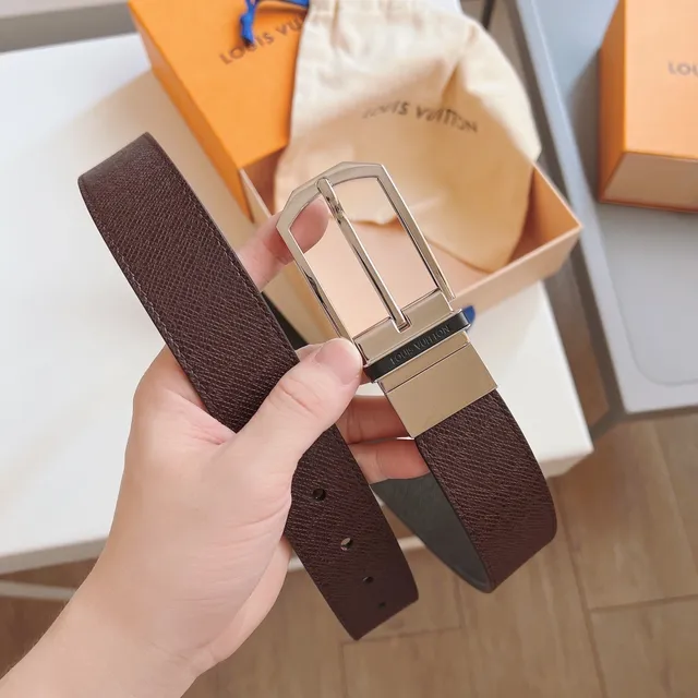 Louis Vuitton Reversible Epi Brown Gray Texture Leather Belt 4